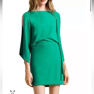 Halston Long Slit-Sleeve Crepe Dress Emerald Green New With Tags Size 8